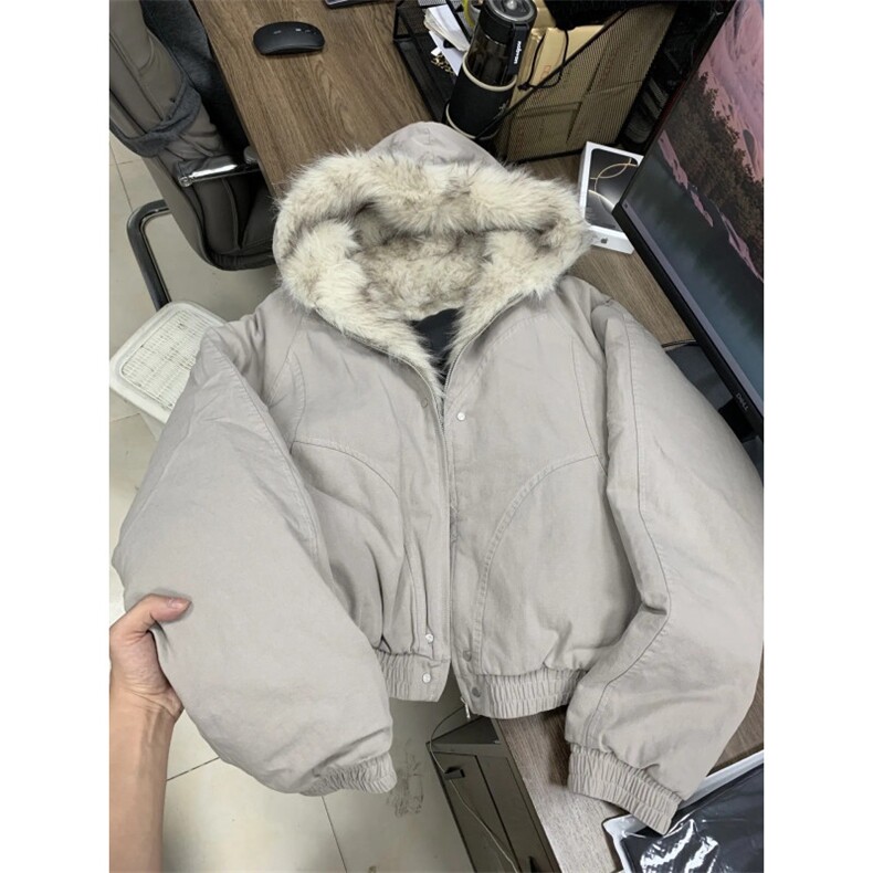 现货高品质美式高街冬季重磅硬挺短款座山雕毛领棉衣男女加厚外套,男装棉衣,电商A486