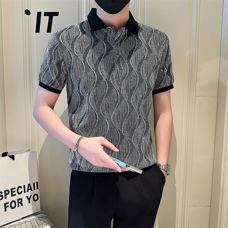 店主风社会小伙男士POLO衫男亮面简约款翻领T恤301A-1/PL96/P53图片