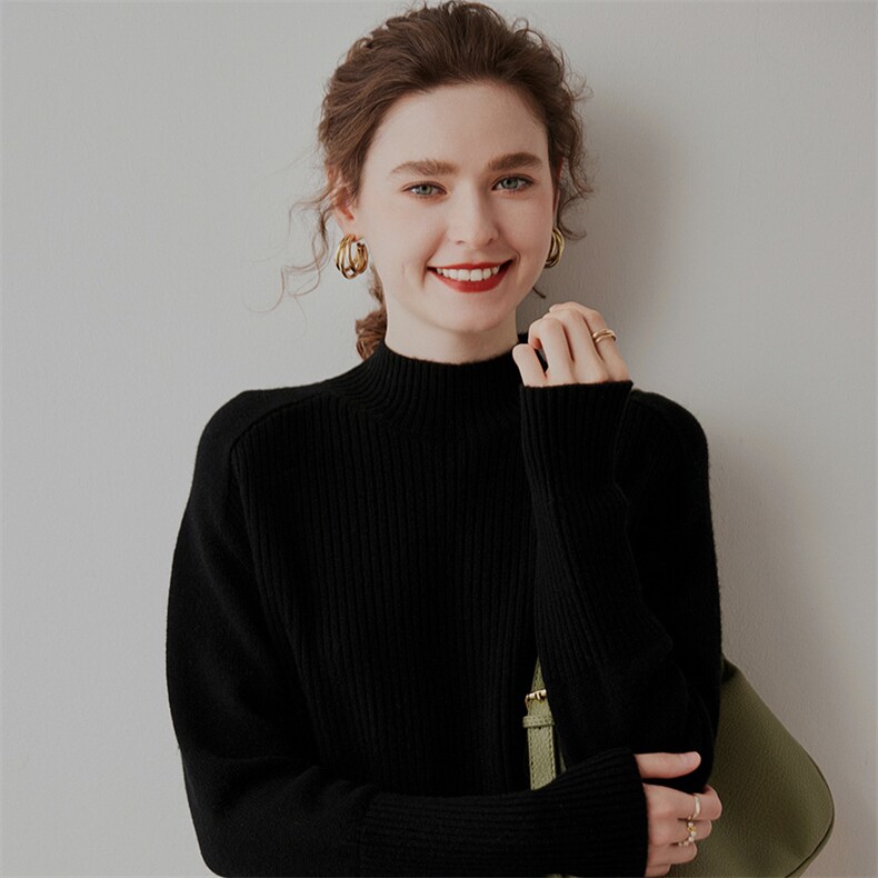 时尚百搭半高领紧袖羊绒衫优雅显瘦长袖针织衫,女装羊绒衫,七柒羊绒