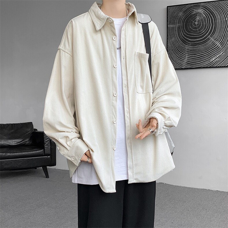 8XL-M灯芯绒衬衫特大码复古秋冬翻领长袖上衣纯色外套CS9001/P58，男装衬衫，电商B238