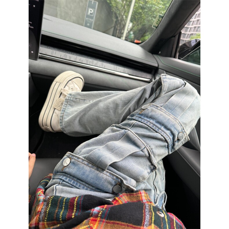 【有货】浅蓝色多口袋工装牛仔裤男款宽松美式裤子K8034CC-特P56,男装牛仔裤,星座1007（原301D）
