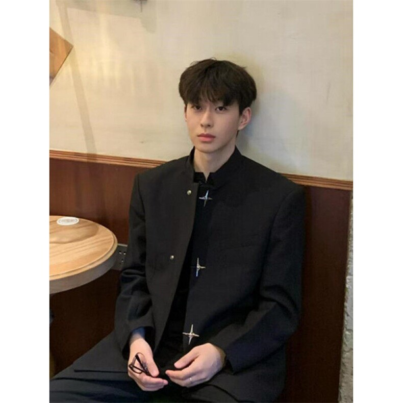 新中式垫肩中山装西服外套男春秋风痞帅休闲西装夹克XZ35,男装夹克,星座1116A（原606A-3）
