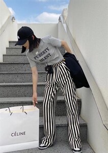 现货 春装新款欧韩货条纹阔腿裤图片
