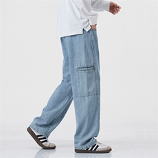 美式蓝色工装牛仔裤男春季新款cleanfit直筒阔腿长裤J8085-P50，男装牛仔裤，星座509