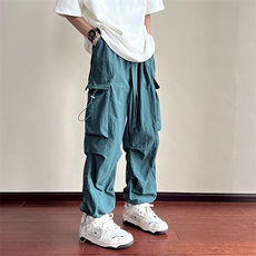 美式工装裤男2024春秋黑色加绒加厚裤子高街伞兵裤vibe直筒休闲裤，男装休闲裤，星座808A-1