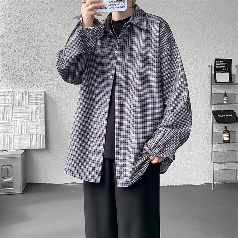 8XL-M长袖衬衫男夏季格子条纹衬衣宽松慵懒风防晒外套CS29005P45图片