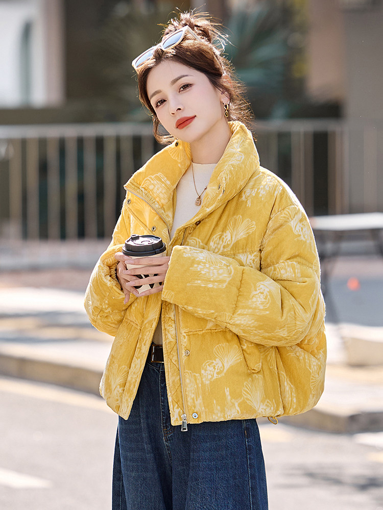 现货时尚面包服立领羽绒服女2025冬季新款宽松洋气短款白鸭绒外套,女装羽绒服,伊仟回