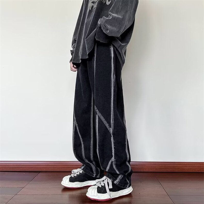 暗黑色牛仔裤男韩版潮流高街2025春秋新款ins宽松长裤K2242-P43,男装牛仔裤,星座412