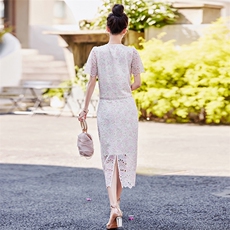 小香风刺绣蕾丝连衣裙女2025夏季新款高级感法式气质名媛两件套装，女装套装/套裙，慕依路