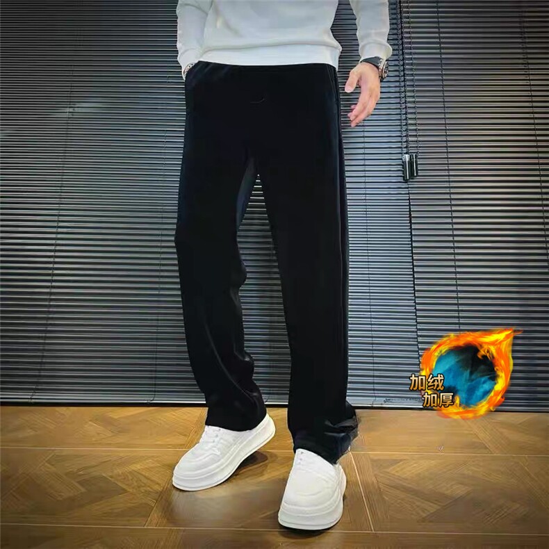 加厚双面金丝绒长裤加绒垂感直筒休闲裤慵懒宽松卫裤K088-P48，男装休闲裤，星座703-1