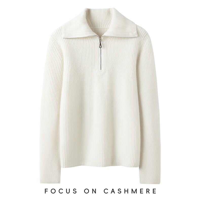 秋冬新款纯色针织翻领套头上衣时尚百搭，女装羊绒衫，缇曼羊绒