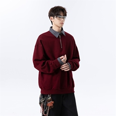 高克重格子条纹拉连V领时尚假两件拼接大码卫衣XZ301AWY2508，男装卫衣，星座301A