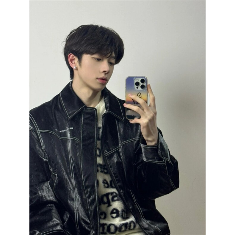 现货不缺货2025新款假两件皮衣外套1209-1-JK17-P108（网图），男装皮衣，星座1209-1