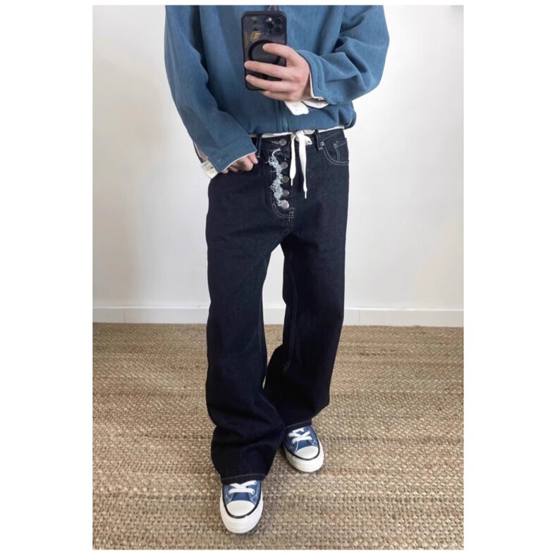 巴黎黑色弯刀微喇牛仔裤男秋冬做旧显瘦直筒裤子NB5133,男装牛仔裤,星座1116A（原606A-3）