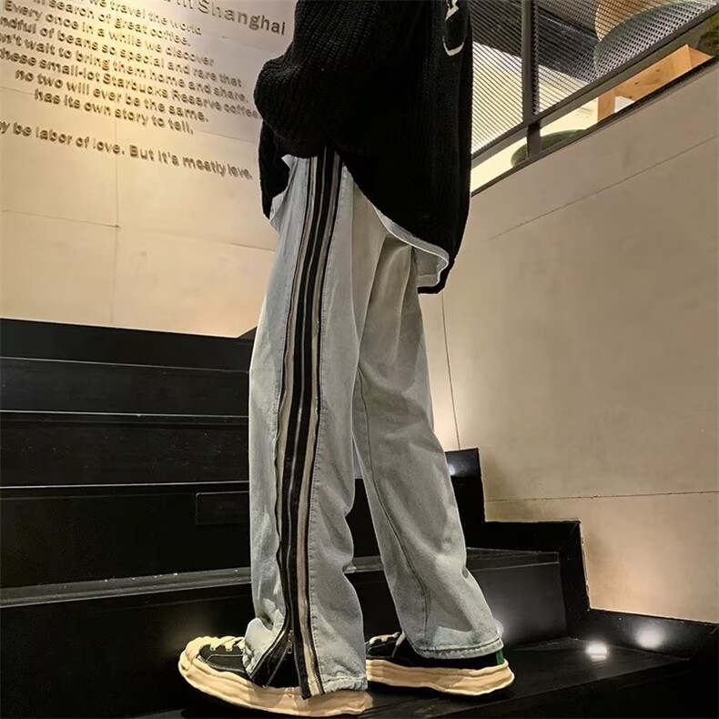 美式hiphop裤子侧边拉链复古牛仔裤男高街vibe直筒裤K5917-P58,男装牛仔裤,星座512-2