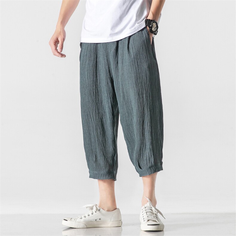 K22P50无影墙冰丝大码夏装七分裤纯色百搭休闲宽松哈伦裤，男装休闲裤，电商A026