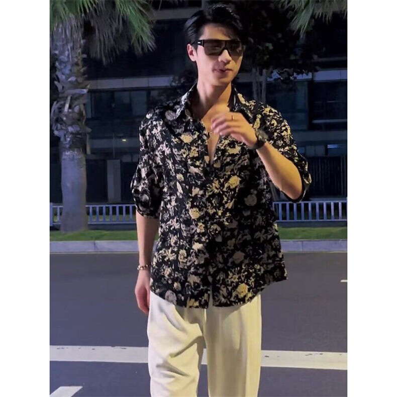 ins港风夏季短袖花衬衫男女复古痞帅夏威夷沙滩情侣宽松衬衣C576,男装T恤,星座1116A（原606A-3）