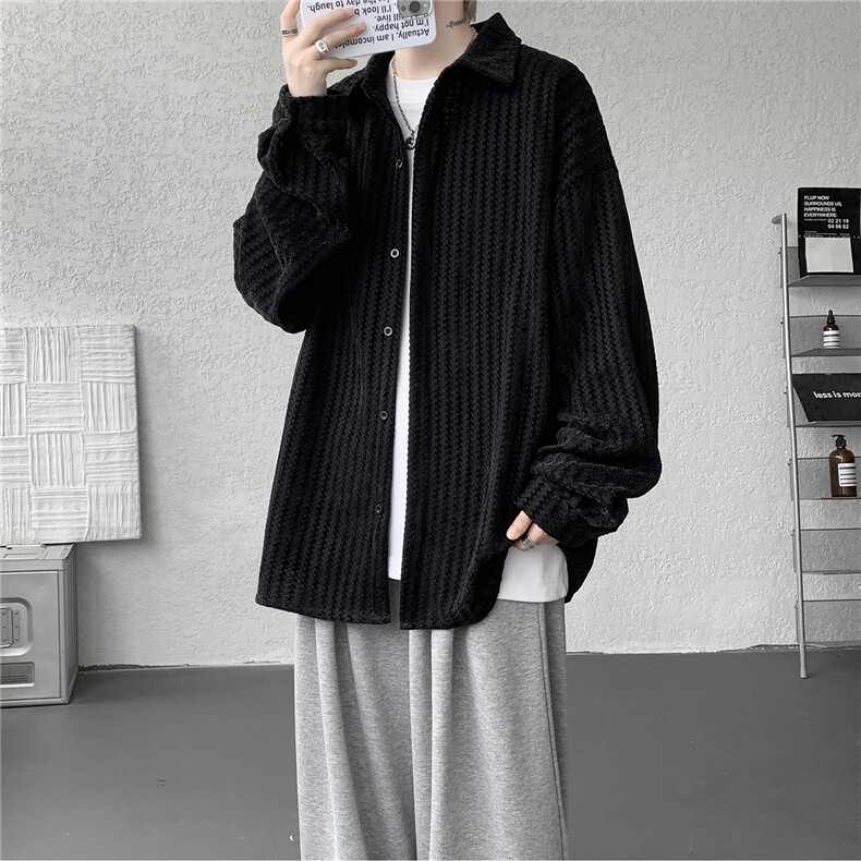8XL-M鱼骨纹小香风衬衫男生春秋衬衣宽松慵懒垂感外套CS29009P45,男装衬衫,电商B312