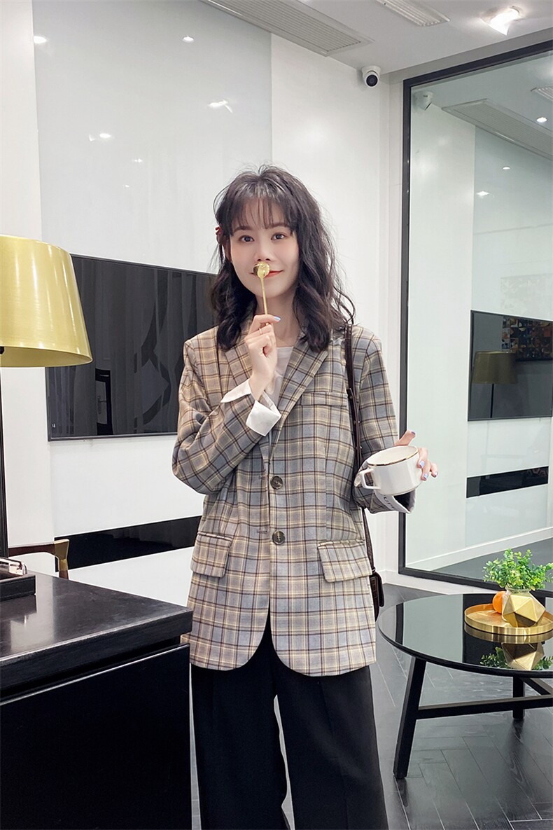 【现货】2021春秋装新款英伦风格子西装166-XZ03P95控158,女装西装,茜茜公主