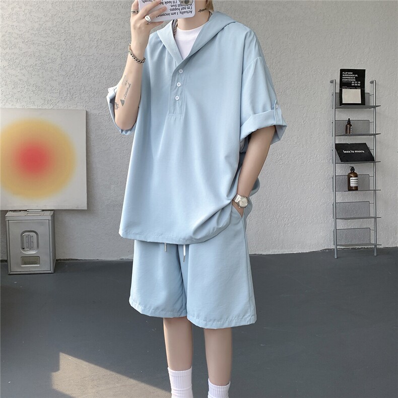 TZ25131-P52特控88大码冰丝连帽七分袖套装,男装休闲套装,电商D232