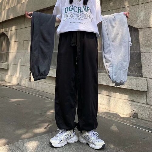 高街灰色休闲裤子男抽绳vibe风垂坠感直筒A682P32，男装休闲裤，星座1116-2