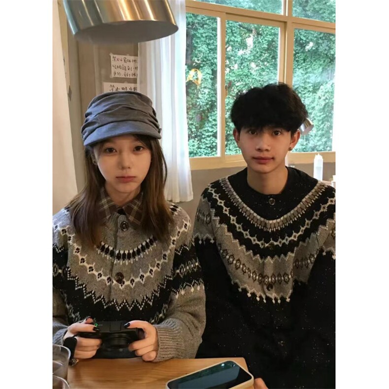 星空费尔岛毛衣开衫男款秋冬氛围感穿搭美式慵懒高级感针织衫外套，男装针织衫/毛衣，星座1411A-6