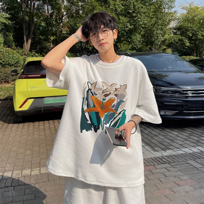 ！2025夏季新款男士华夫格短袖T恤套装情侣一套HTZ111P50,男装T恤,电商B220