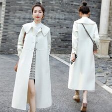 时尚韩版宽松显瘦中长款毛呢大衣女秋冬季新款气质百搭外套，女装毛呢外套，秋水欣儿