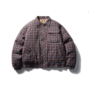 南夏乔装2025冬季新款日系口袋格子双面穿棉衣复古休闲翻领棉袄服图片