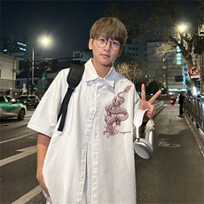 电商DSA028-DX2403100聚酯特P25新款港风潮流印花短袖衬衫男，男装T恤，电商A028