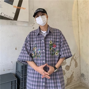 简约新款标准文艺男五分袖青春流行慵懒潮流夏季衬衫C775P35图片
