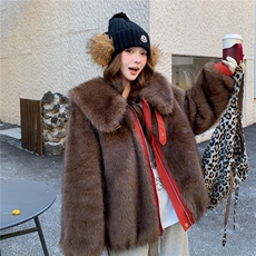 红色双面穿娃娃领派克棉服女冬超火好看高级小众加绒加厚工装外套，女装派克服，2B082