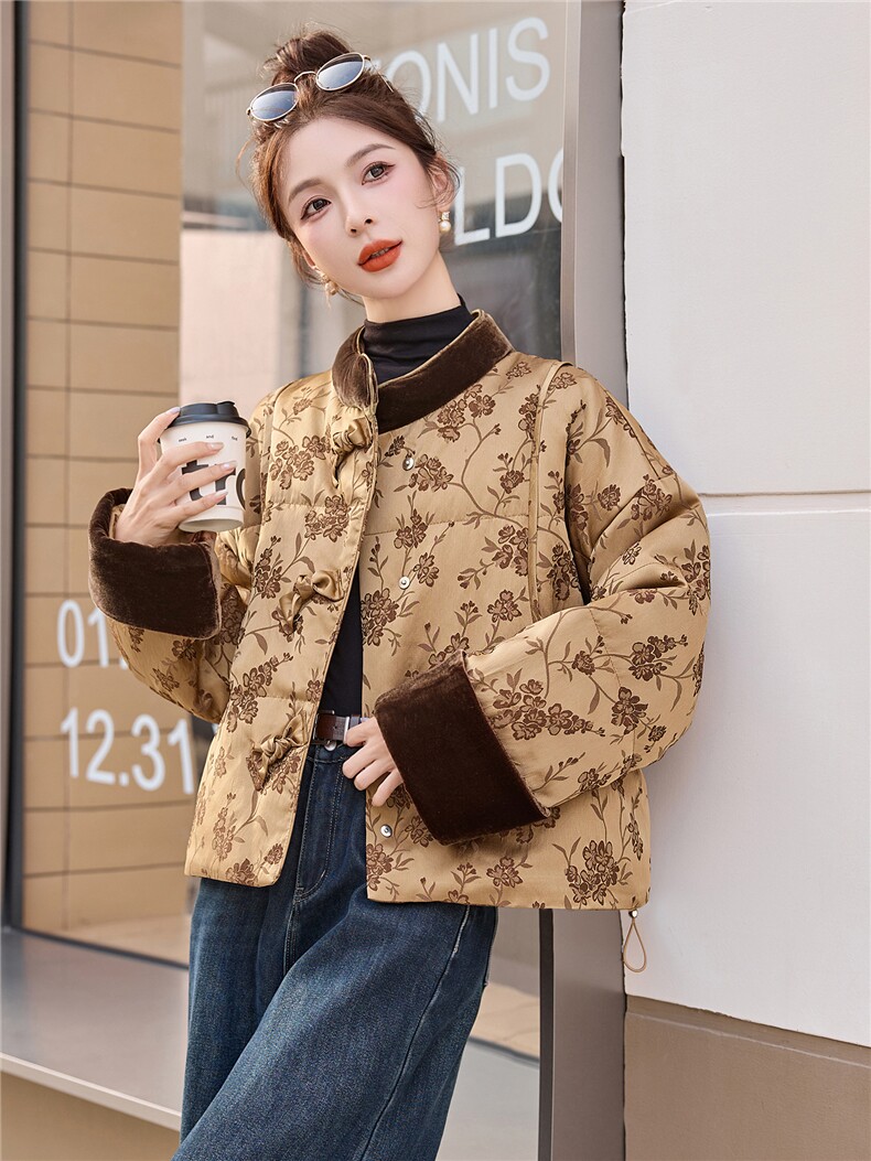 现货主推2025年冬季新款國风羽绒服外套女,女装羽绒服,曼娅璐