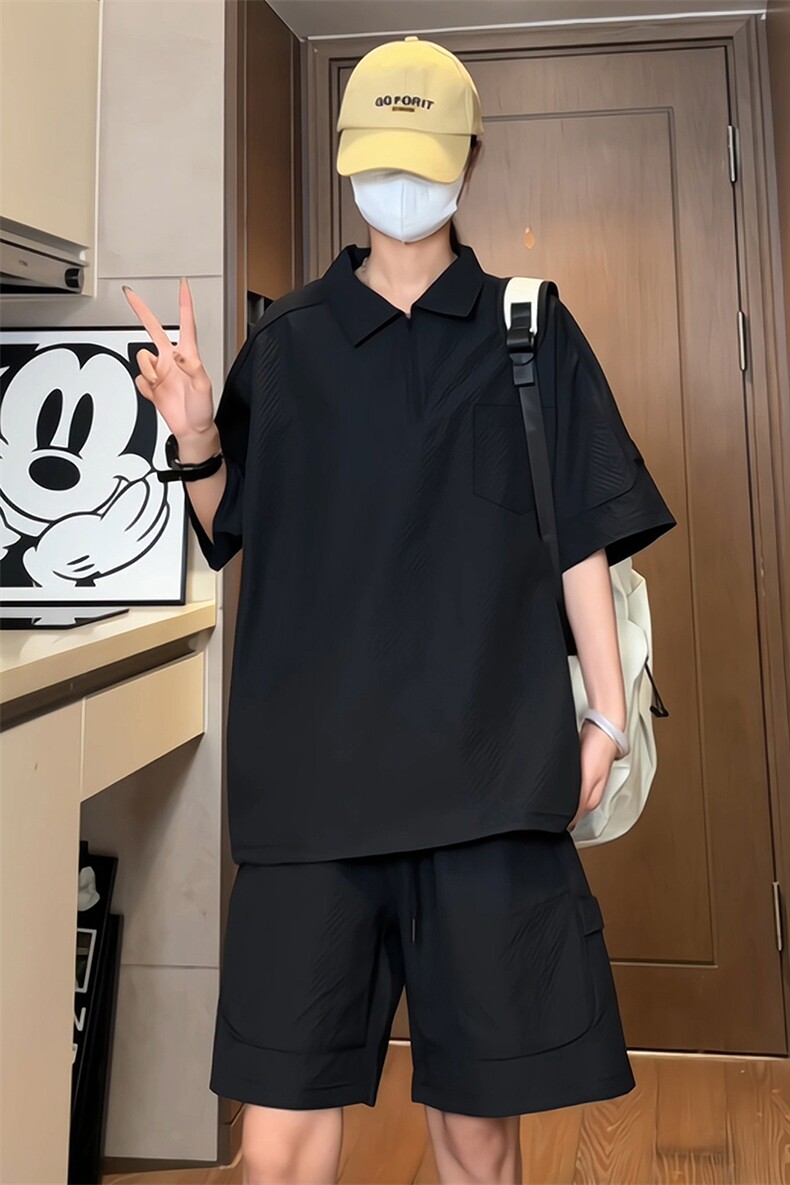 量大优供视频泡泡纱polo衫套装短袖短裤男XH77TZ-特P50,男装牛仔裤,电商B367