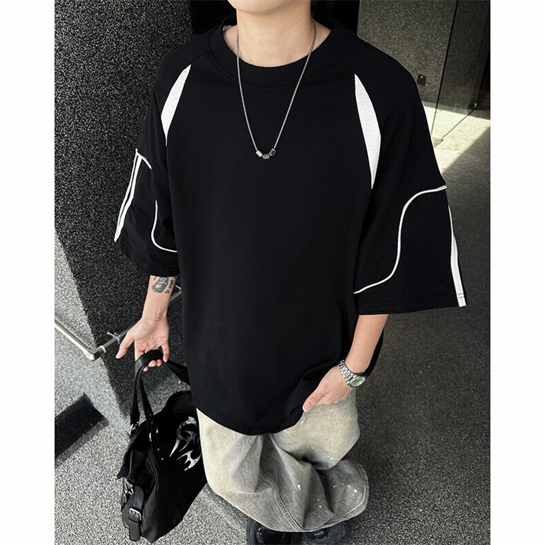 8XL-M 美式小众高级感拼接短袖T恤男夏简约百搭宽松纯棉上衣DX336图片