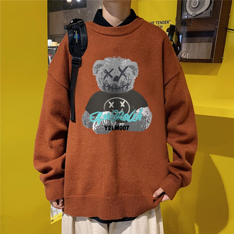 1港风圆领中性情侣潮流大码M-5XL印花加厚毛衣男7687P48加绒P55,男装针织衫/毛衣,星座226-2
