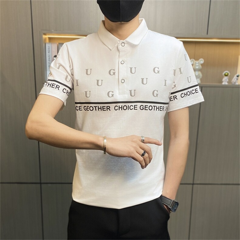 PL017-P35男装短袖t恤夏季衬衫领Polo衫男士翻领上衣薄款印花，男装Polo衫，电商D310B-1