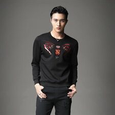 男圆领卫衣刺绣工艺个性潮时尚秋冬男标准码货号6119-1，男装卫衣，钱塘6007(原2006)