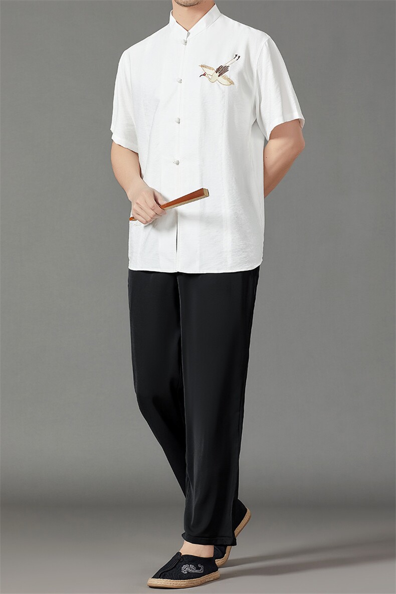 2026夏季薄款高端风冰丝短袖衬衫套装唐装汉服HL23816-P120,男装休闲套装,星座1105-3