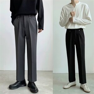 小西裤男九分直筒宽松休闲裤子男士高级垂感黑色西装裤，男装西服套装，星座410-6（原星座1304-1）