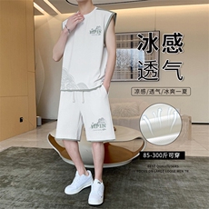 无袖背心男短袖T恤套装大码五分短裤两件套217-2-TZ07-特P50，男装T恤，星座217-2