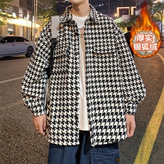 新款加厚衬衫夹克男潮千鸟格翻领毛呢外套J25861J加绒-P80控118，男装夹克，电商A001