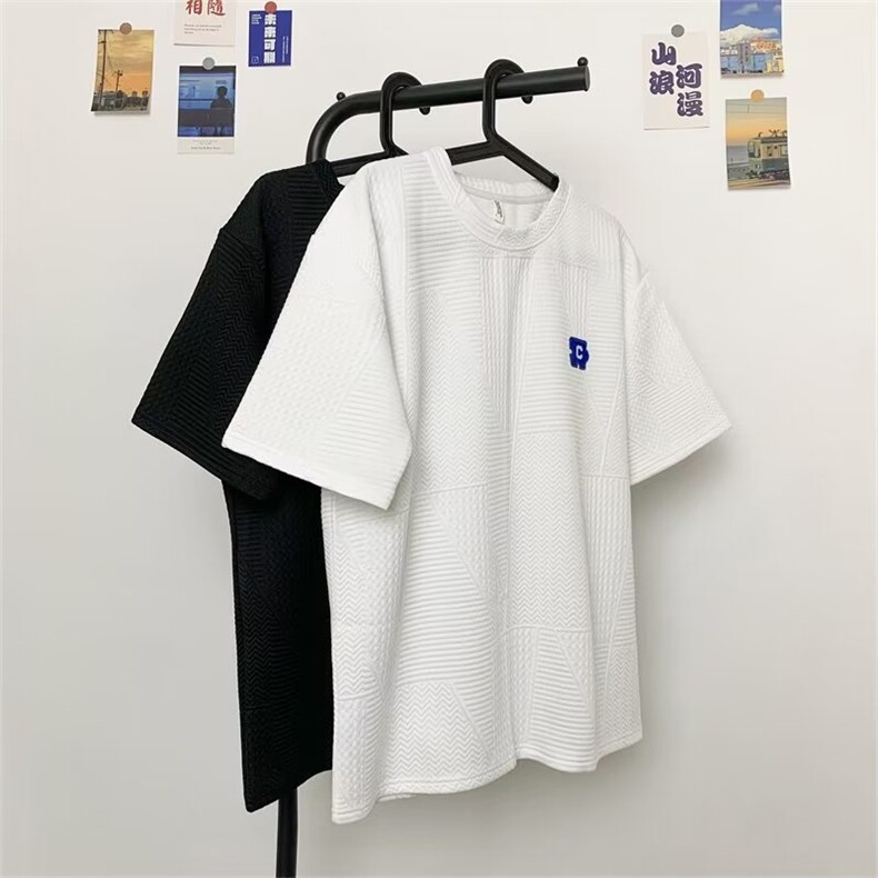 2025夏港风大码内搭圆领短袖华夫格男打底T恤T102-P28310B-1,男装T恤,星座310B-1