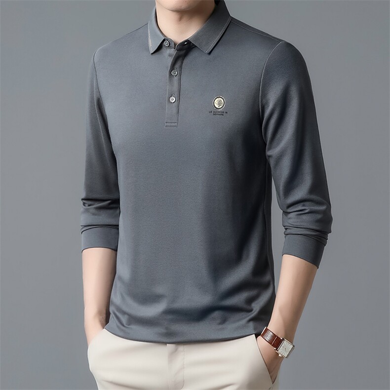 秋冬季新款中年男士商务休闲T恤翻领POLO衫爸爸装纯色上衣,男装T恤,电商B212（原钱塘6029）