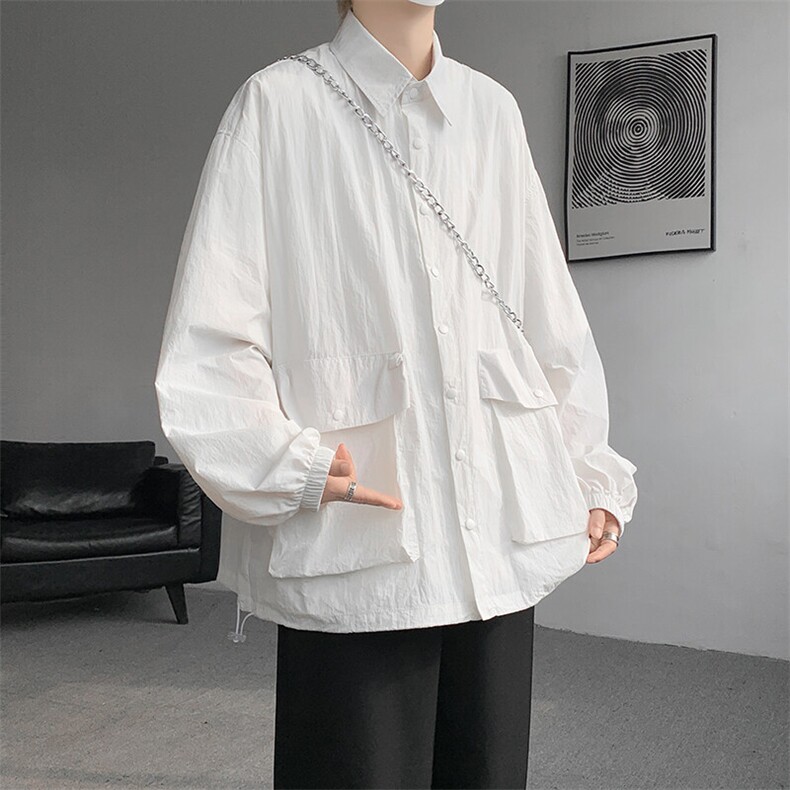 8XL-M春夏廓形衬衫防晒外套特大码多口袋复古慵懒衬衣JK5203/P50,男装夹克,电商B238