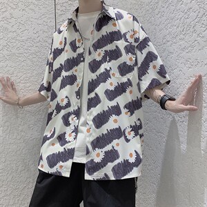 夏季潮牌雏菊短袖衬衫男慵懒痞帅韩版宽松半袖衬衣513-3-C618-P45，男装衬衫，星座512-1（原513-3）