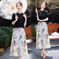 2024夏季两件套新中式盘扣两件套裙，女装套装/套裙，依如秀(原杭风阁)