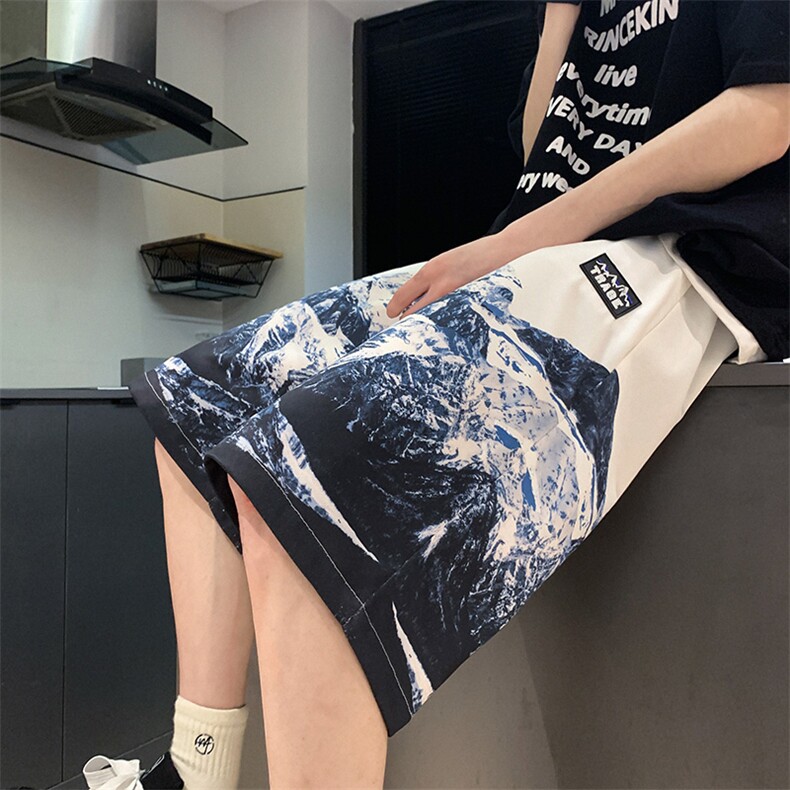 五分裤男2025夏季新款短裤沙滩裤印花雪山休闲裤衩中裤K1080-P26,男装牛仔裤,星座207