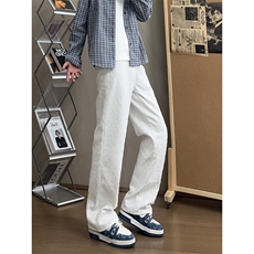 B221美式ins宽松直筒格子休闲白色牛仔裤LK25579-特P45控78，男装牛仔裤，电商B221