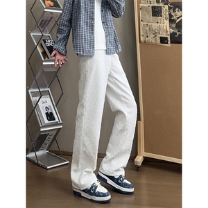 B221美式ins宽松直筒格子休闲白色牛仔裤 LK25579-特P45 控78图片